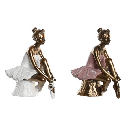 Statua Decorativa DKD Home Decor 12 x 9,5 x 15,5 cm Rosa Bianco Ballerina Classica (2 Unità)