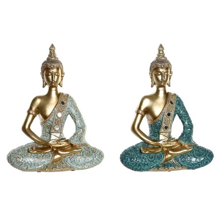 Statua Decorativa DKD Home Decor 24 x 11 x 31,2 cm Azzurro Dorato Buddha Turchese Orientale (2 Unità)