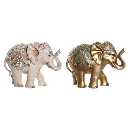 Statua Decorativa DKD Home Decor 24 x 8 x 19 cm Elefante Beige Dorato Coloniale (2 Unità)