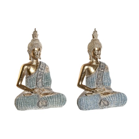 Statua Decorativa DKD Home Decor 23 x 13 x 34 cm Azzurro Buddha Turchese Orientale Decapaggio (2 Unità)