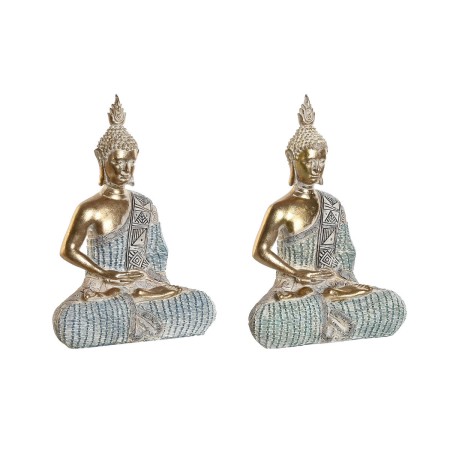 Statua Decorativa DKD Home Decor 18,6 x 9,7 x 27 cm Azzurro Buddha Turchese Orientale Decapaggio (2 Unità)