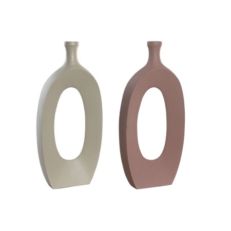 Vaso DKD Home Decor 21 x 7 x 48 cm Beige Rosa Alluminio (2 Unità)