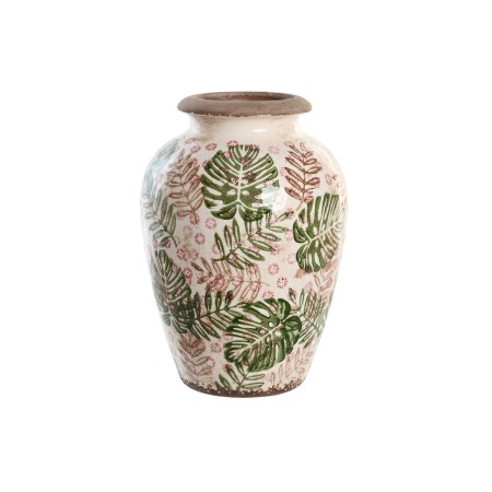 Vaso DKD Home Decor Marrone Bianco Verde Gres Tropicale 18 x 18 x 25 cm Foglia della pianta