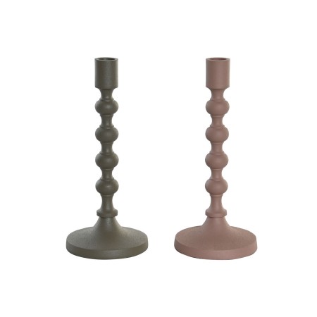 Candelabro DKD Home Decor 10,5 x 10,5 x 23,5 cm Rosa Alluminio Verde (2 Unità)