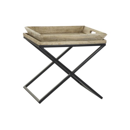 Tavolo aggiuntivo DKD Home Decor Nero Naturale Metallo Legno di mango 55 x 45 x 53 cm