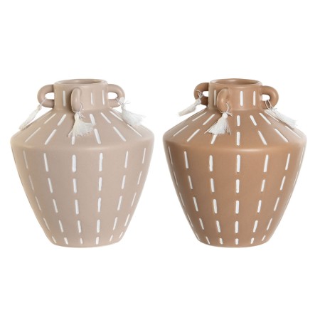 Vaso Home ESPRIT Marrone Marrone Chiaro Ceramica Coloniale Frange 15,5 x 15,5 x 17,1 cm (2 Unità)