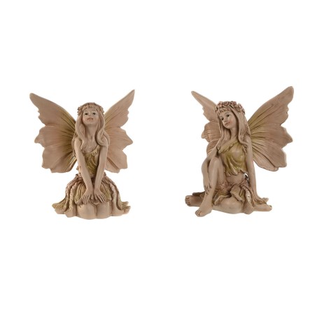 Statua Decorativa Home ESPRIT Marrone Fata 14 x 12 x 15,5 cm (2 Unità)