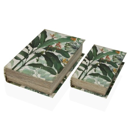 Scatola Decorativa Versa Libro Tropicale Tela Legno MDF 7 x 27 x 18 cm