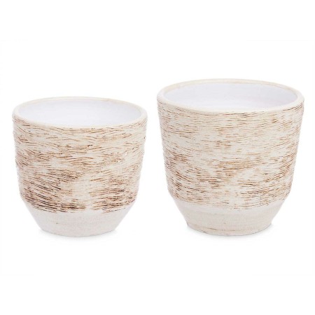 Set di Vasi Ø 20 cm Ø 25 cm 2 Pezzi Bianco Beige Ceramica