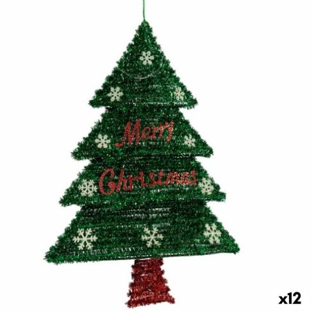 Decorazione Natalizia Ciondolo Albero di Natale Tinsel Luce LED Rosso Verde polipropilene PET 44 x 58,8 x 7 cm (12 Unità)