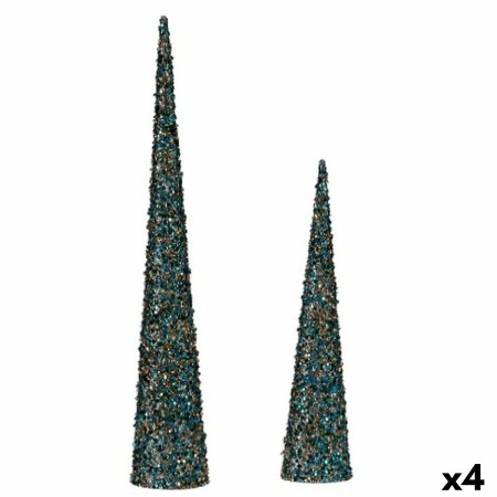 Set di Cifre Coni Paillettes Azzurro Dorato Plastica (4 Unità)