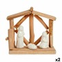 Presepe di Natale Bianco Naturale Legno Ceramica 17 x 14,5 x 8 cm (2 Unità)