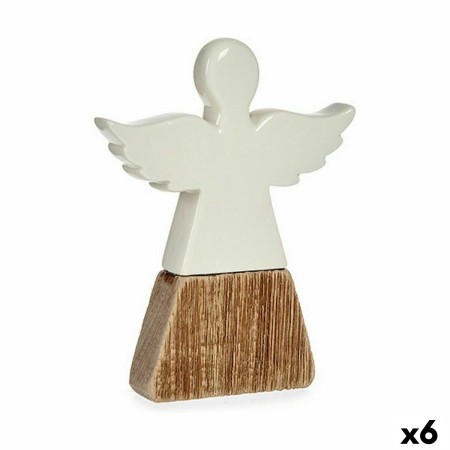 Statua Decorativa Angelo Bianco Marrone Legno Ceramica 2,5 x 18 x 15 cm (6 Unità)