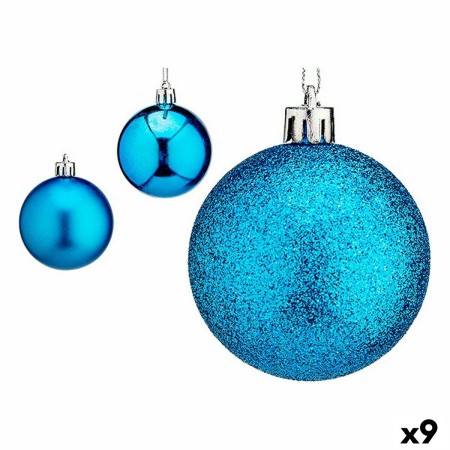 Set di palline di Natale 6 cm Azzurro Plastica (9 Unità)