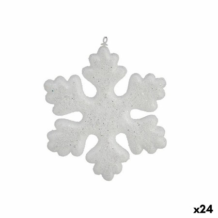 Set di Addobbi di Natale Fiocchi di neve Bianco 7,5 x 7,5 x 1,5 cm (24 Unità)