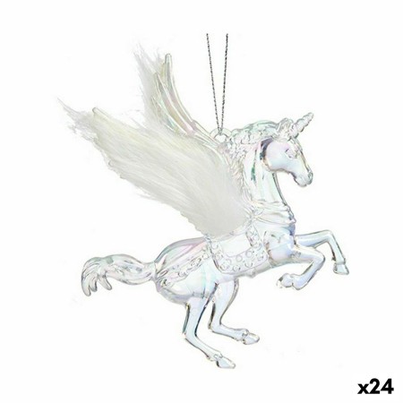 Decorazione Natalizia Unicorno Madreperla Plastica Porporina 13 x 13 x 2 cm (24 Unità)