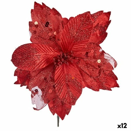 Fiore Decorativo 25 cm Stoffa Rosso Plastica (12 Unità)