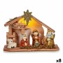 Presepe di Natale Luce LED Bianco Marrone Rosso Verde Legno Ceramica 8 x 17 x 22,5 cm (8 Unità)