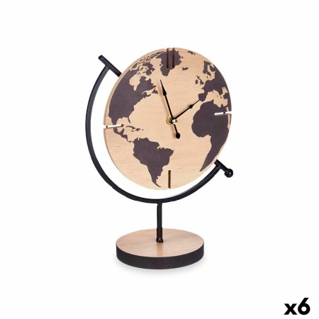 Orologio da Tavolo Mappamondo Nero Metallo Legno MDF 22,5 x 30,5 x 12 cm (6 Unità)