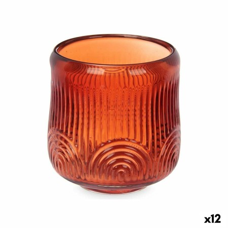 Portacandele Righe Arancio Cristallo 9 x 9,5 x 9 cm (12 Unità)