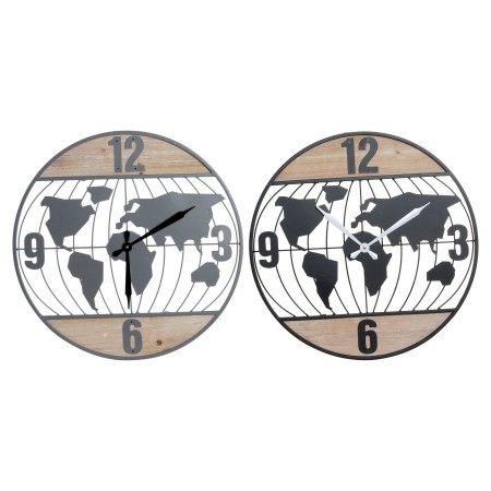 Orologio da Parete DKD Home Decor Nero Grigio Ferro Legno MDF Mappamondo (2 pcs) (60 x 4.5 x 60 cm)