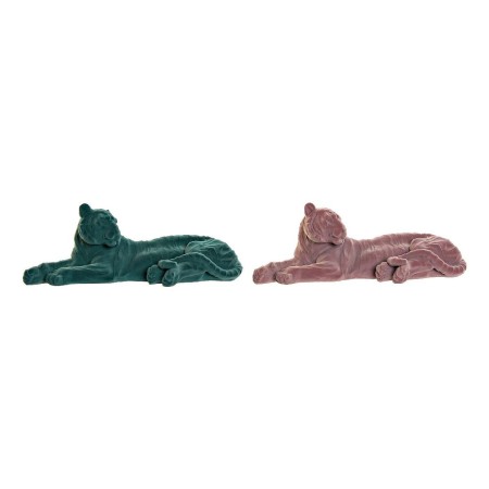 Statua Decorativa DKD Home Decor ‎S3016859 Tigre Verde Resina Rosa chiaro (36 x 17.5 x 13.3 cm) (2 pcs)