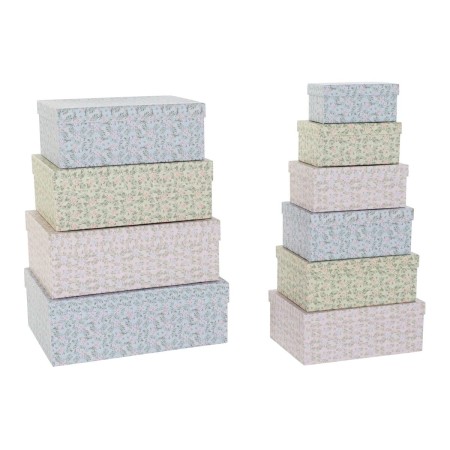 Set di Scatole per Sistemare Impilabili DKD Home Decor Fiori Cartone (43,5 x 33,5 x 15,5 cm)