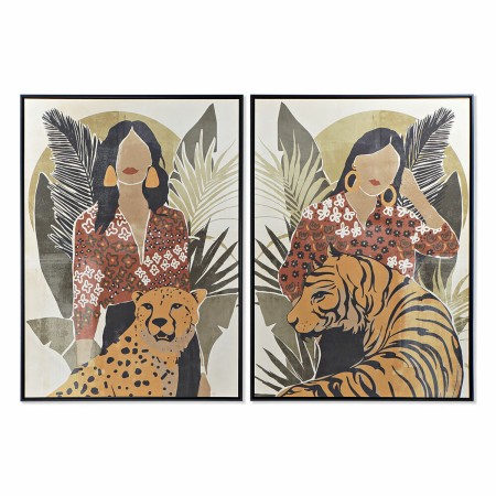 Quadro DKD Home Decor Donna Tigre Animale Tropicale (104 x 4,5 x 144 cm) (2 Unità)