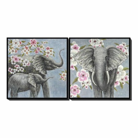 Quadro DKD Home Decor Elefante Fiori (100 x 3.5 x 100 cm) (2 pcs)