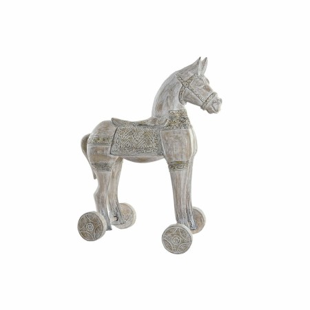 Statua Decorativa DKD Home Decor 8424001847884 Cavallo Finitura invecchiata Dorato Bianco Ferro Legno di Albasia (42 x 22 x 49 c