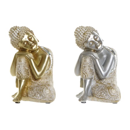 Statua Decorativa DKD Home Decor Argentato Dorato Buddha Resina (16 x 16 x 23 cm) (2 Unità)