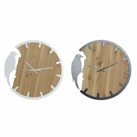 Orologio da Parete DKD Home Decor Nero Bianco Ferro Uccello Legno MDF (50 x 3.5 x 50 cm) (2 pcs)