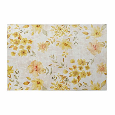 Tappeto DKD Home Decor Giallo Bianco Poliestere Cotone Fiori (120 x 180 x 0.5 cm)