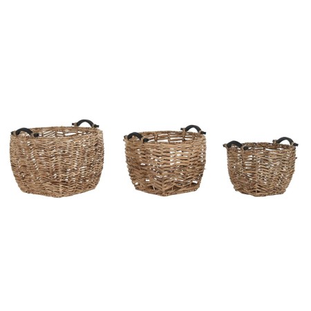 Set di Cestini DKD Home Decor Legno Coloniale Fibra (46 x 46 x 40 cm)