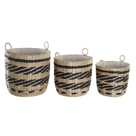 Set di Cestini DKD Home Decor Poliestere Coloniale Fibra (38 x 38 x 36 cm)