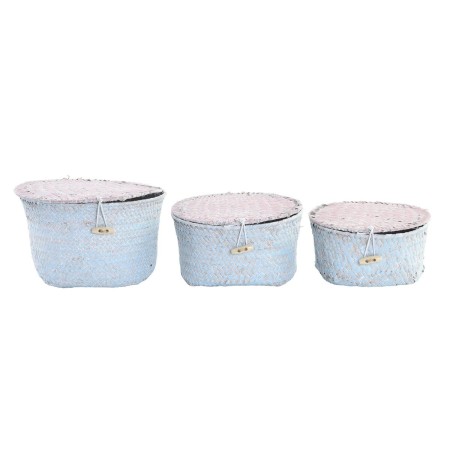 Set di Cestini DKD Home Decor Poliestere Fibra naturale Boho Mediterraneo (20 x 20 x 12 cm)