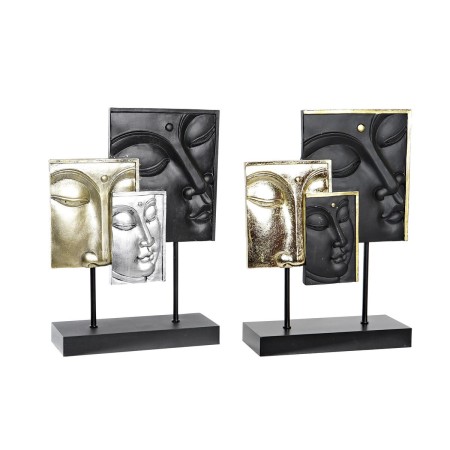 Statua Decorativa DKD Home Decor Nero Dorato Buddha MDF Resina (22,5 x 8 x 30,7 cm) (2 Unità)