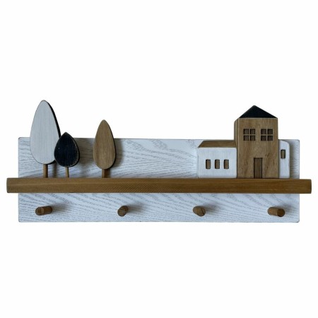 Appendiabiti da parete DKD Home Decor Legno Città Case (40 x 4 x 17 cm)