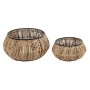 Set di Vasi DKD Home Decor Naturale Nero Metallo Rattan (50 x 50 x 25,4 cm)