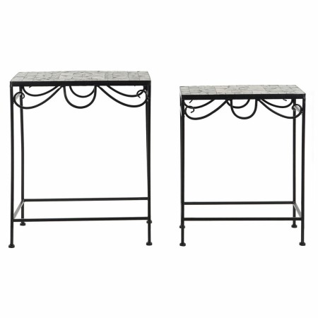 Set di 2 tavoli DKD Home Decor Ceramica Nero Multicolore Forjare (2 pcs) (48 x 30 x 58 cm)