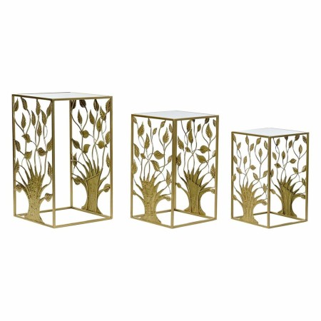 Set di 3 Tavolini DKD Home Decor Specchio Albero Dorato Metallo (3 pcs) (40 x 40 x 70 cm)