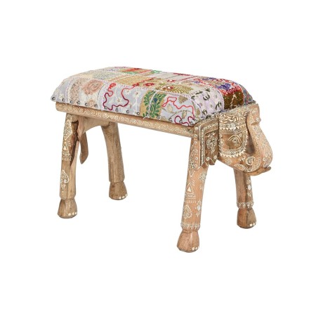 Panca DKD Home Decor Elefante Poliestere Multicolore Legno di mango (65 x 31,7 x 38 cm)