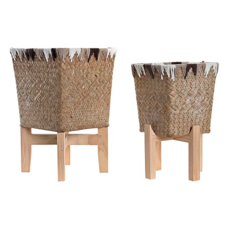 Set di Vasi DKD Home Decor Naturale Legno Fibra Boho (22 x 22 x 35 cm)