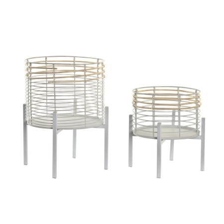 Set di Vasi DKD Home Decor Naturale Metallo Bianco Rattan (25 x 25 x 32 cm)